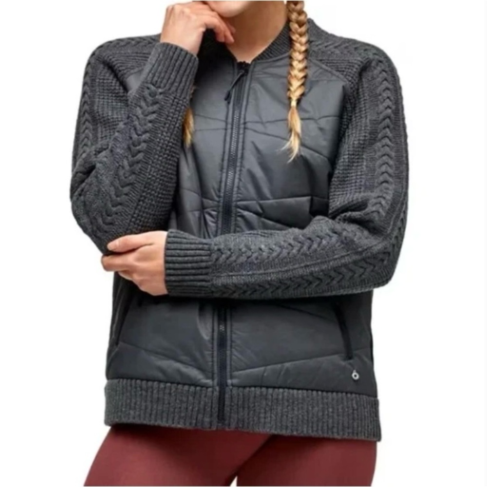 Kari Traa Jacket Womens M Faere Bomber Quilted Body Cable Sweater Knit Sleeves